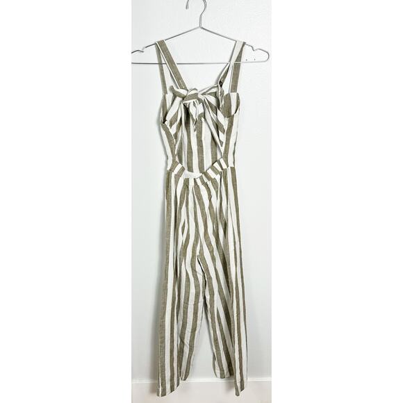 J.O.A Revolve Blue and White Stripe Linen Jumpsuit Sz S - Picture 7 of 11